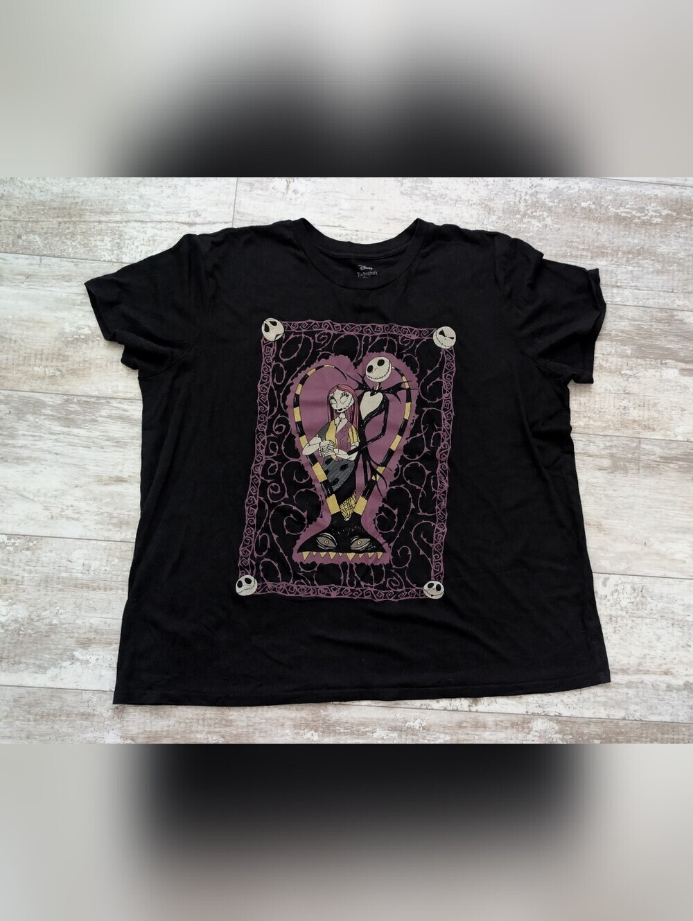 Disney Jack Skellington & Sally Heart Graphic Tee - Black, Purple, Yellow
